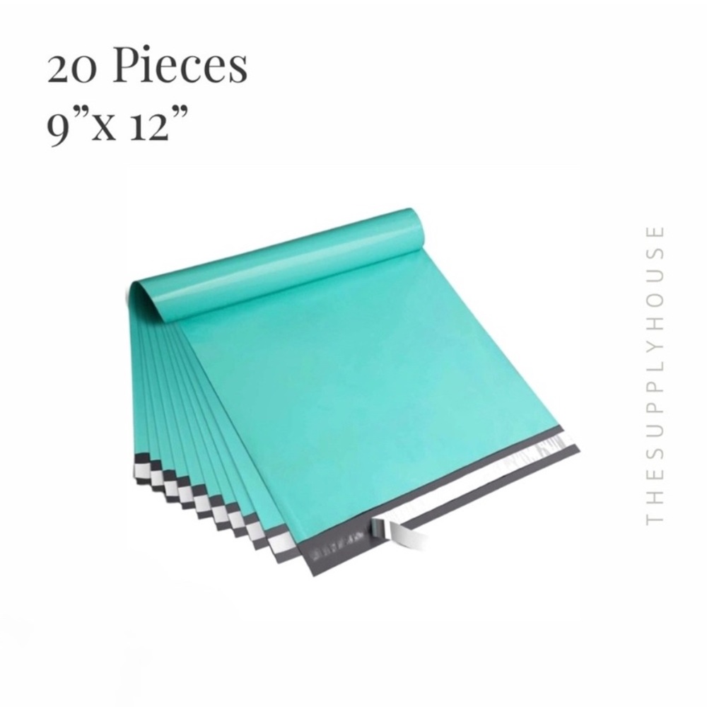 Bright teal 9x12 poly mailer shipping bags. Plastic shipping pouch